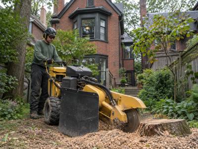 A stump grinder clearing the last of a root flare