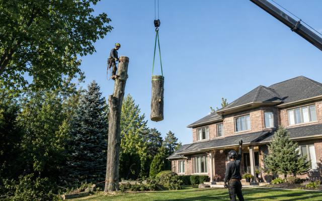 A cut section from a full tree removal staged for hauling